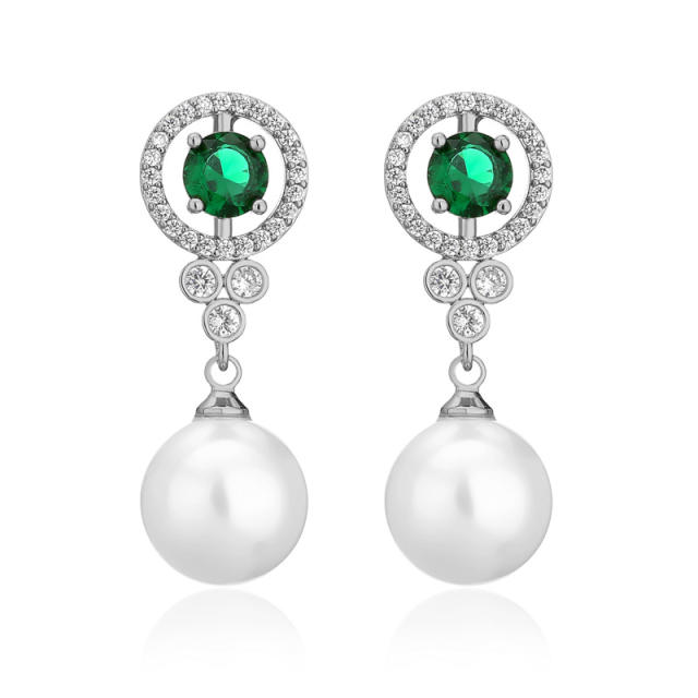 Elegant color cubic zircon pearl drop earrings