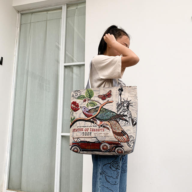 National trend color painting animal design canvas tote bag