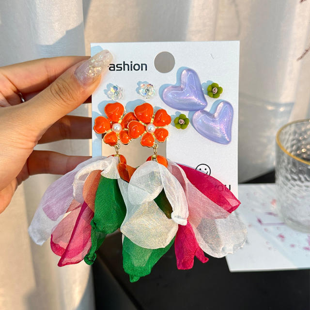 INS design boho trend fabric flower earrings set