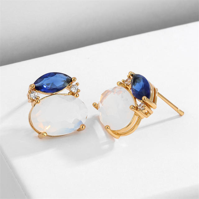 Korean fashion easy match cubic zircon copper studs earrings