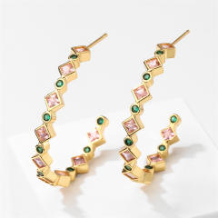 INS color cubic zircon gold plated copper hoop earrings