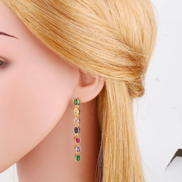 Easy match rainbow cubic zircon copper long earrings