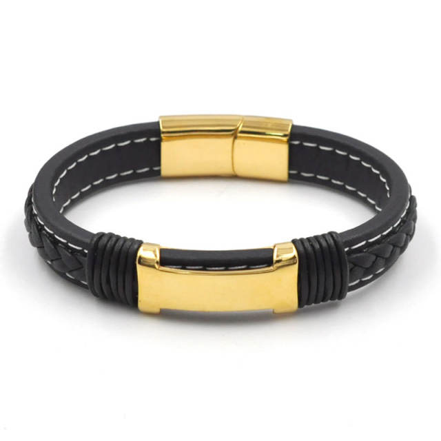 Stainless steel leather bracelet for men