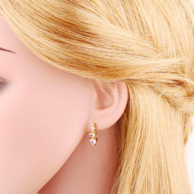 Sweet pink white heart cubic zircon copper studs earrings