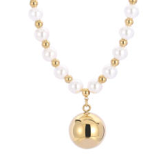 Chunky stainless steel ball pearl bead elastic necklace