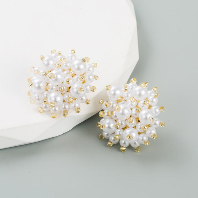Elegant pearl ball studs earrings