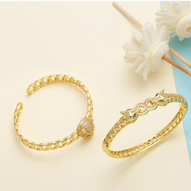 Hiphop leopard head gold plated copper bangle