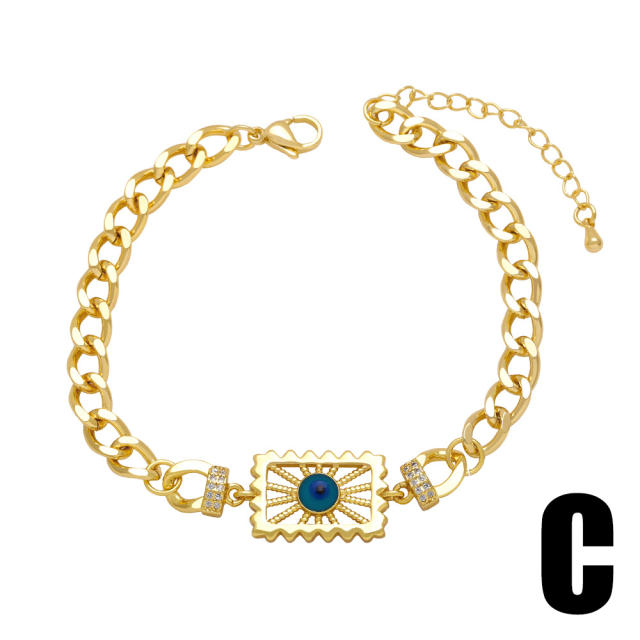 Vintage evil eye gold plated copper cuban chain bracelet