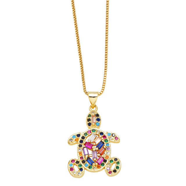 Popular rainbow cubic zircon clover heart pendant copper necklace