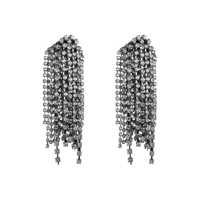 Luxury rhinestone setting long tassel earrings
