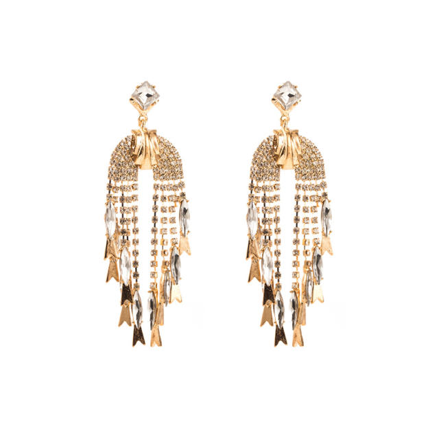 Luxury rhinestone setting long tassel earrings