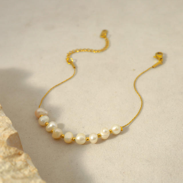 14K real gold plated stainless steel pearl bracelet