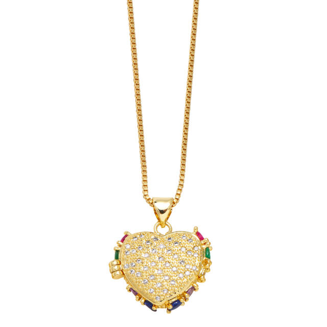 Popular rainbow cubic zircon clover heart pendant copper necklace