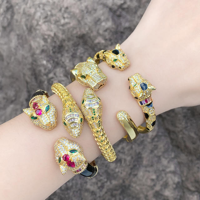 Personality hiphop animal head gold plated copper bangle