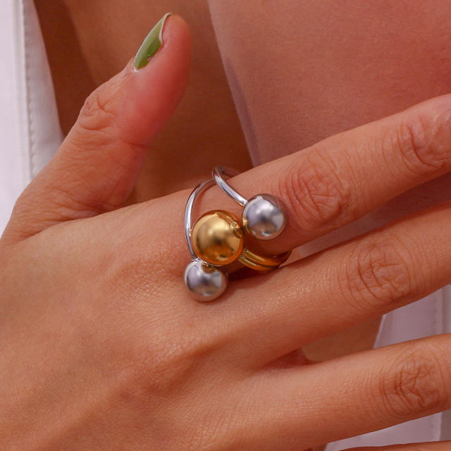 Unique two tone ball stainless steel rings