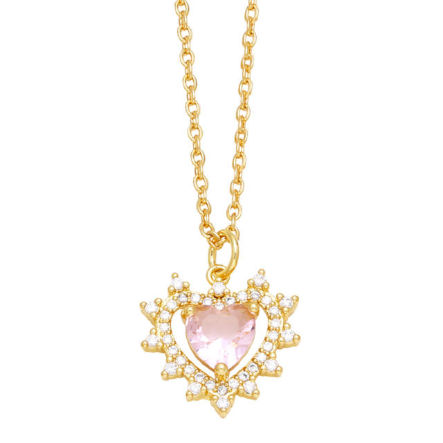 Sweet color cubic zircon heart pendant copper necklace