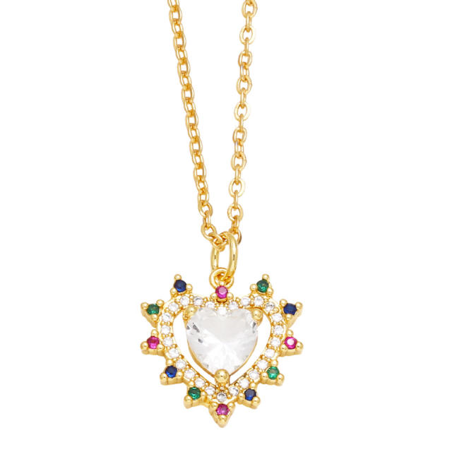 Sweet color cubic zircon heart pendant copper necklace