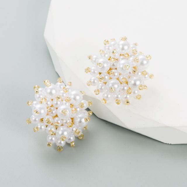 Elegant pearl ball studs earrings