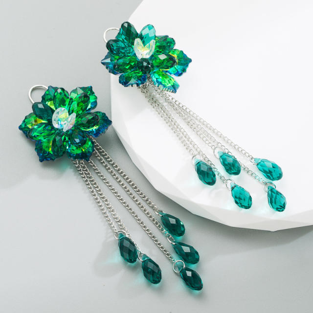 Vintage green color crystal beads handmade earrings