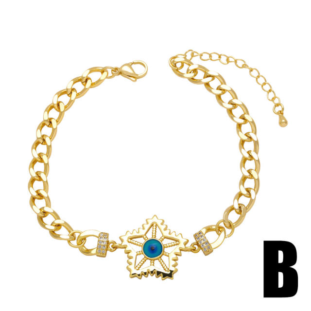 Vintage evil eye gold plated copper cuban chain bracelet