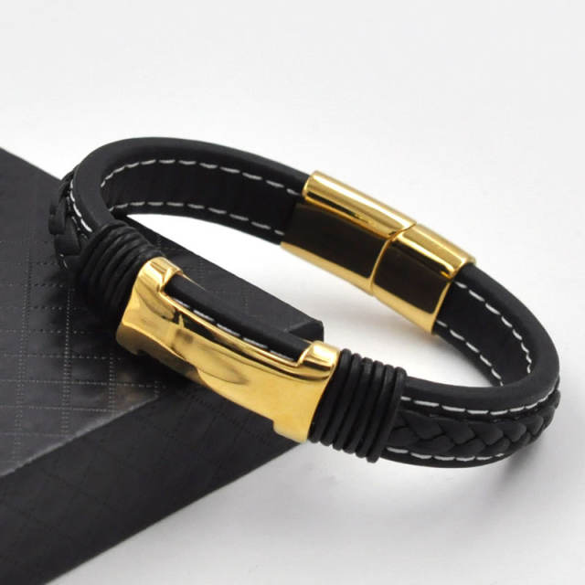 Stainless steel leather bracelet for men
