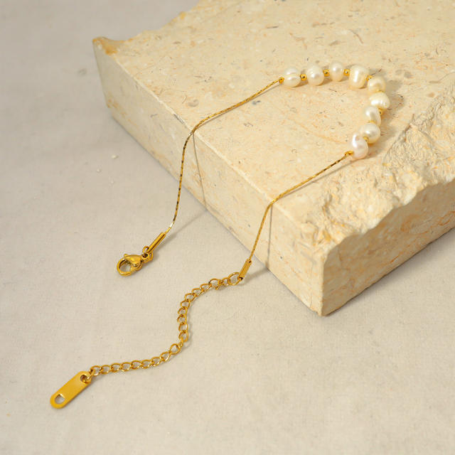 14K real gold plated stainless steel pearl bracelet