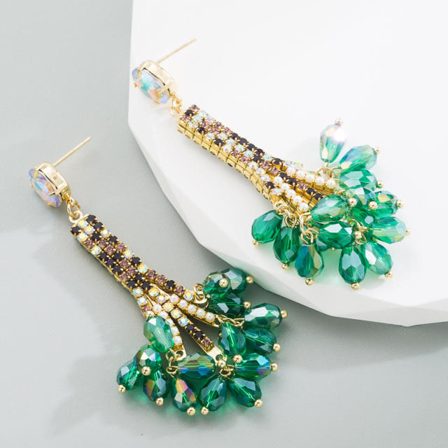 Vintage green color crystal beads handmade earrings