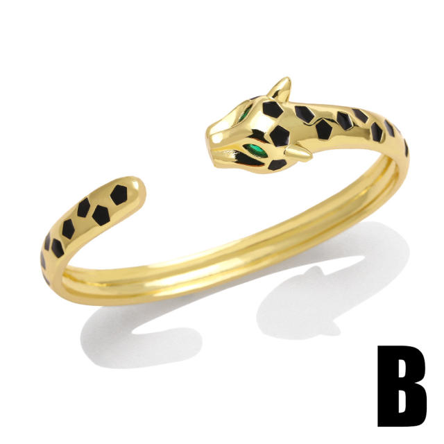 Hiphop leopard evil eye gold plated copper bangle