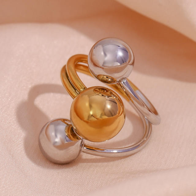 Unique two tone ball stainless steel rings