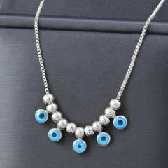 Boho blue eye evil eye bead stainless steel necklace