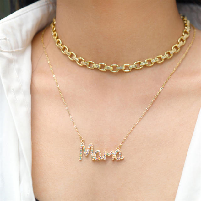 Color cubic zircon mama necklace copper chain necklace
