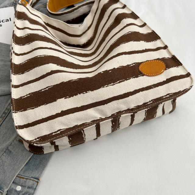 Korean fashion casual striped canvas tote bag