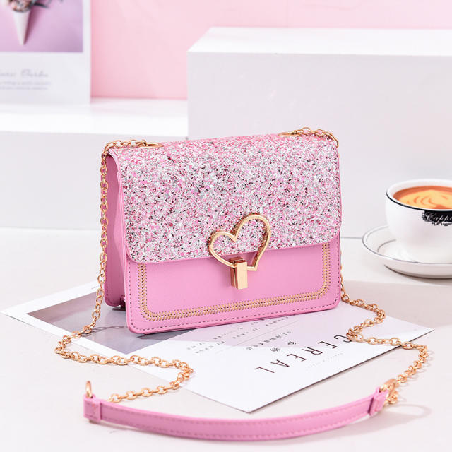 Summer design gliter cute heart buckle crossbody bag