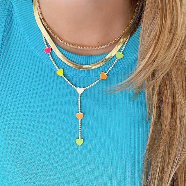 Color enamel heart tennis chain copper necklace lariet necklace