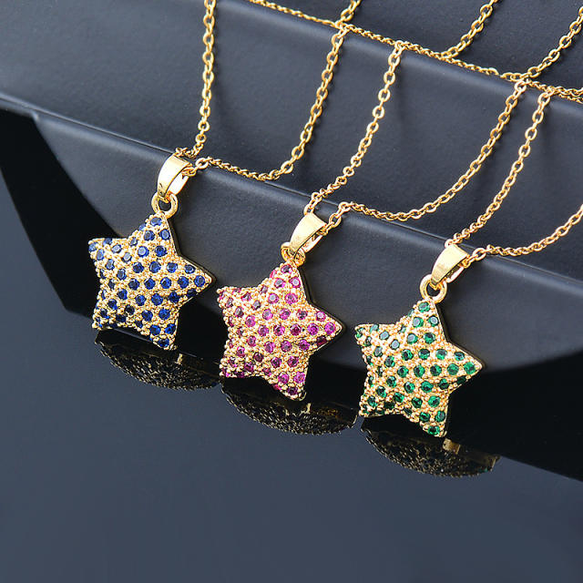 Korean fashion color cubic zircon star pendant stainless steel necklace