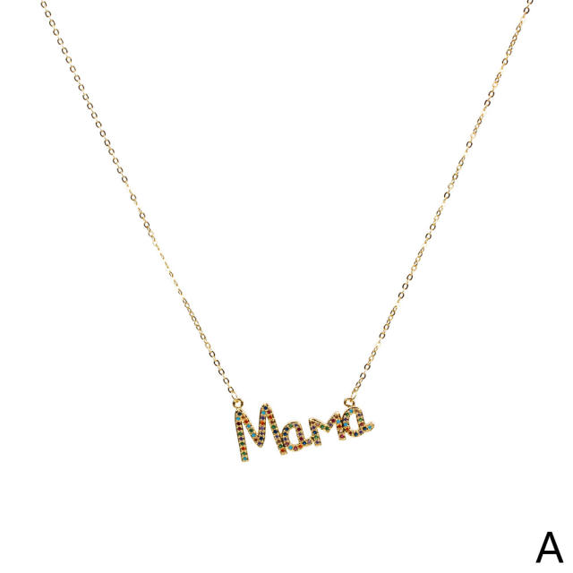 Color cubic zircon mama necklace copper chain necklace
