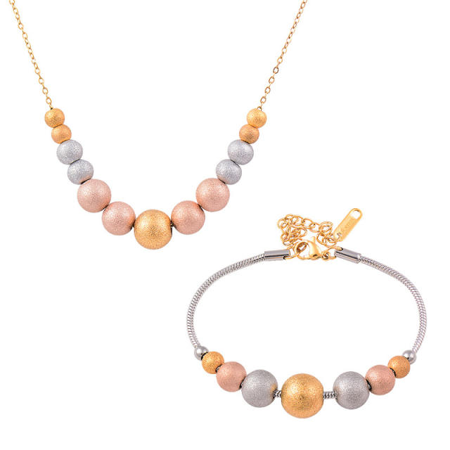 3 color frost bead stainless steel necklace set
