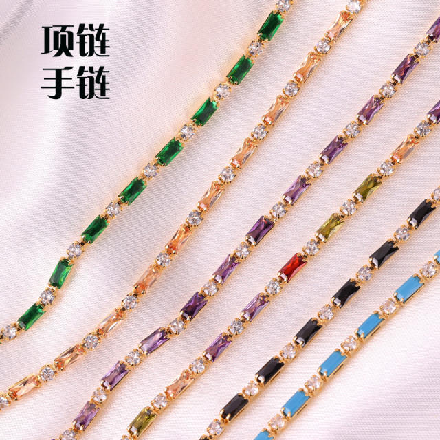 Hot sale rainbow cubic zircon copper tennis chain necklace