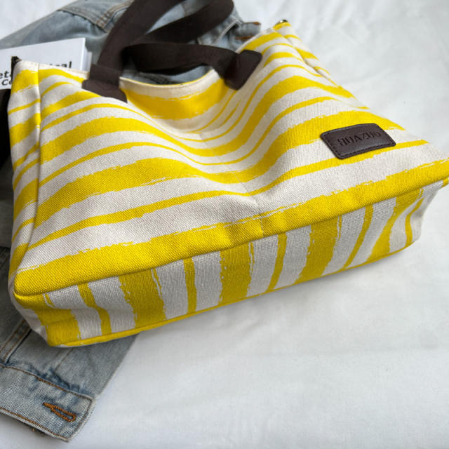 Korean fashion casual striped canvas tote bag