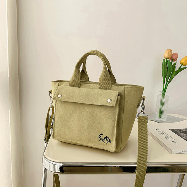 Korean fashion plain color canvas handbag