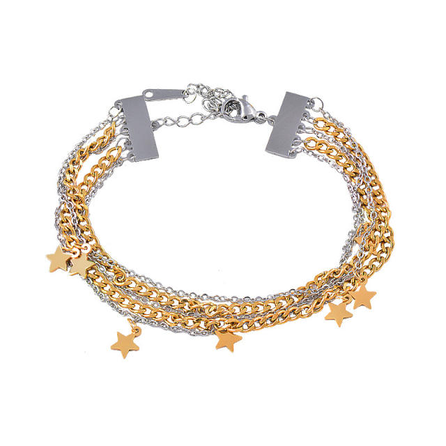 Hot sale 5 layer star charm stainless steel bracelet