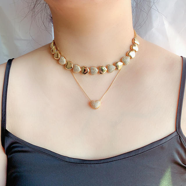 Vintage heart design gold plated copper choker necklace