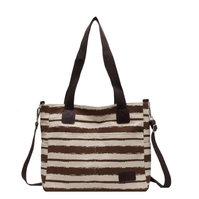 Korean fashion casual striped canvas tote bag