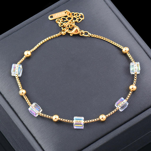 Crystal square stainless steel necklace bracelet
