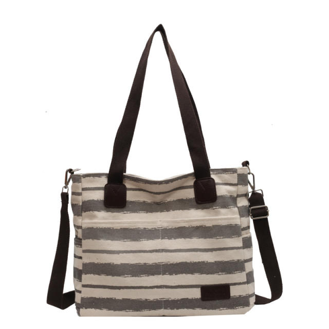 Korean fashion casual striped canvas tote bag