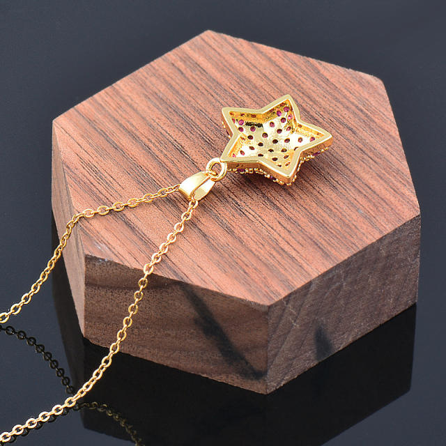 Korean fashion color cubic zircon star pendant stainless steel necklace