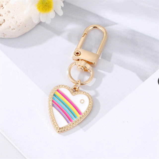 Spring enamel rainbow evil eye heart keychain