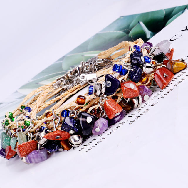 Boho colorful crystal bead bell anklet