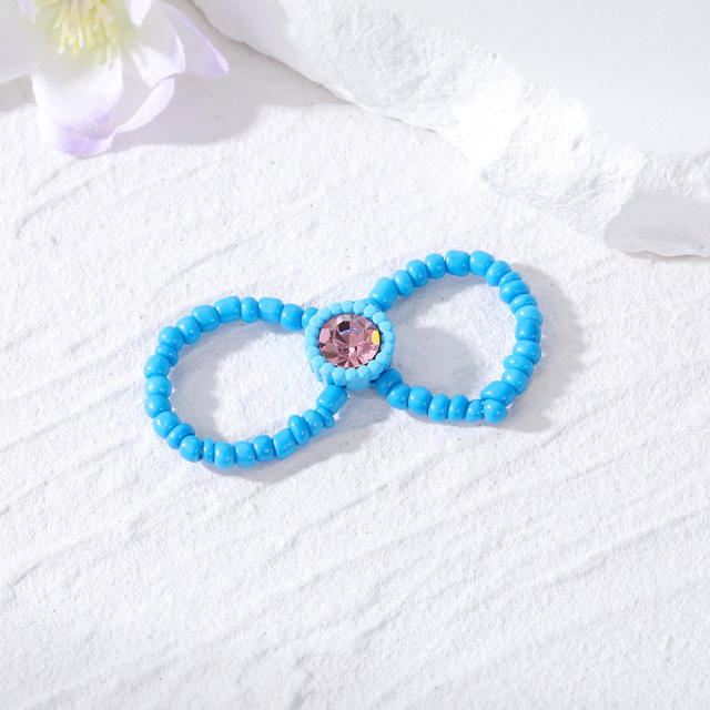 Boho colorful seed bead diy elastic rings