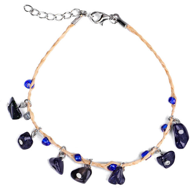 Boho colorful crystal bead bell anklet